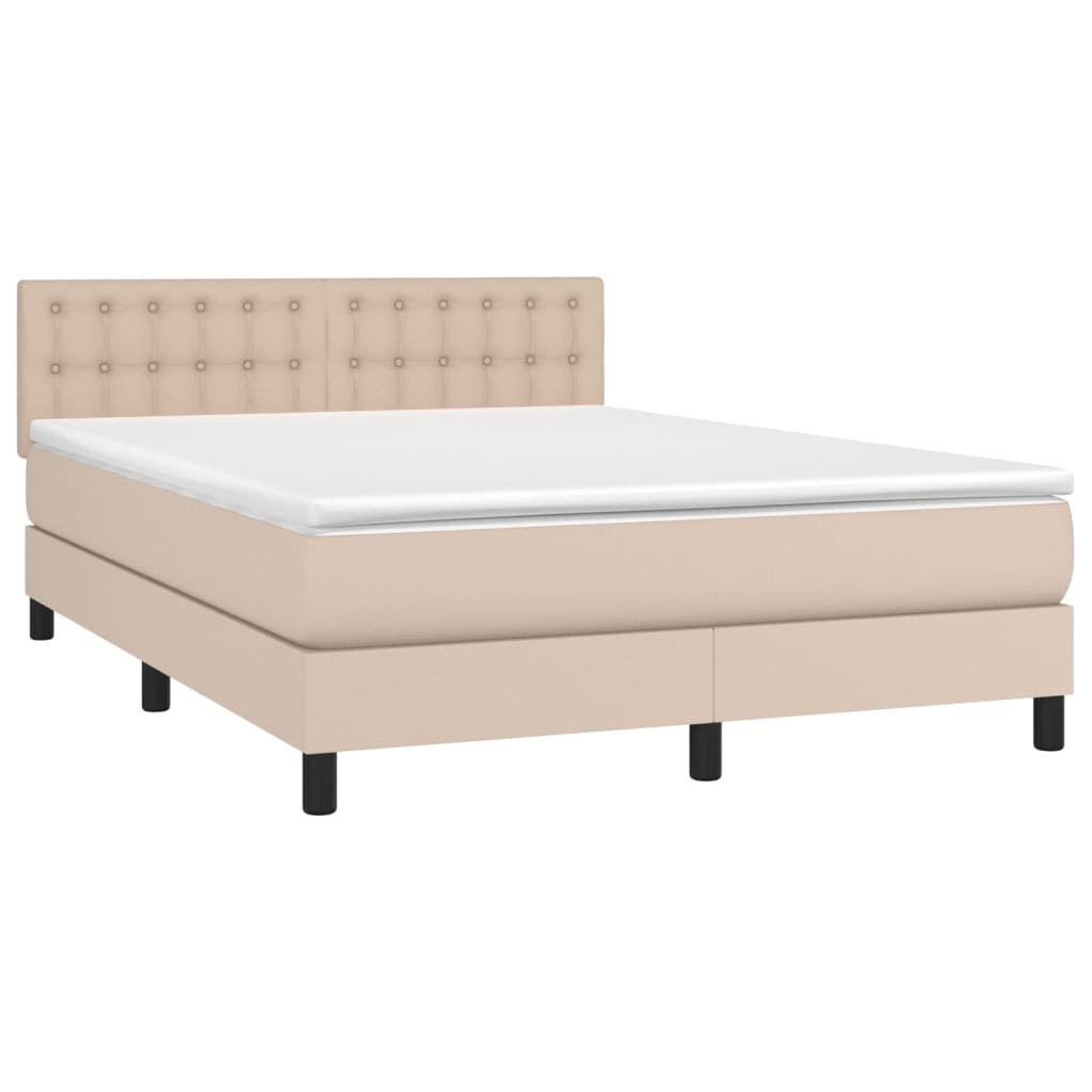 Box Spring Postel S Matrací Cappuccino 140X200 Cm Umělá Kůže