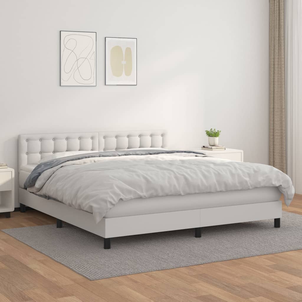 Box Spring Postel S Matrací Umělá Kůže Bílá