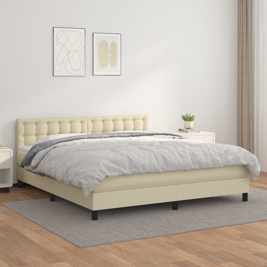 Box Spring Postel S Matrací Krémová 160X200 Cm Umělá Kůže