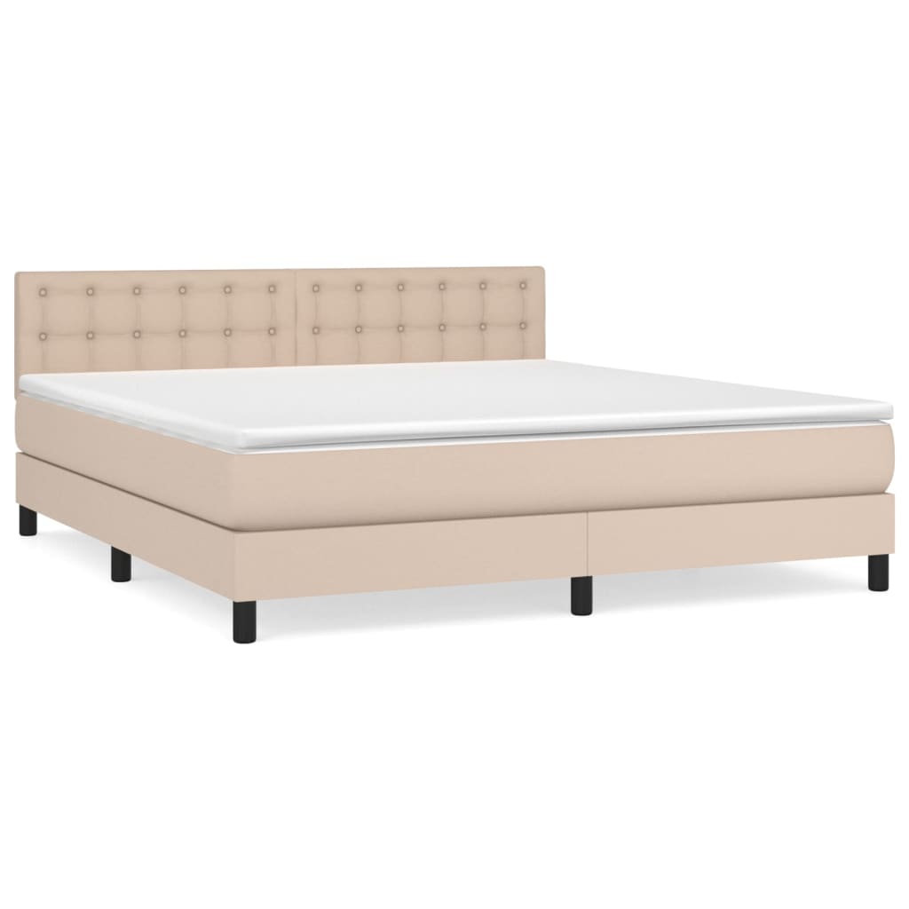 Box Spring Postel S Matrací Cappuccino 160X200 Cm Umělá Kůže