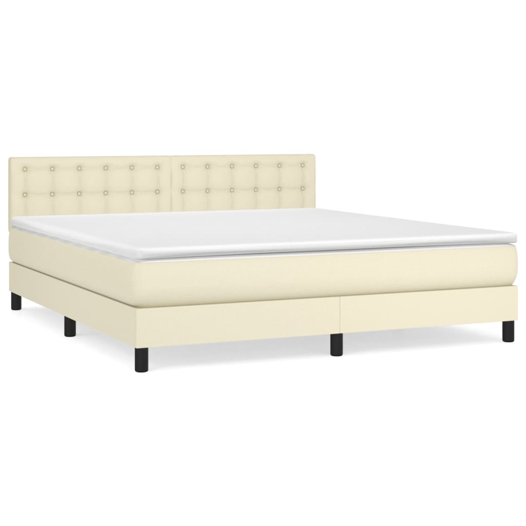 Box Spring Postel S Matrací Krémová 180X200 Cm Umělá Kůže