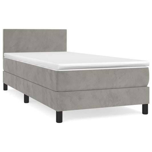 Box Spring Postel S Matrací Samet Světle Šedá