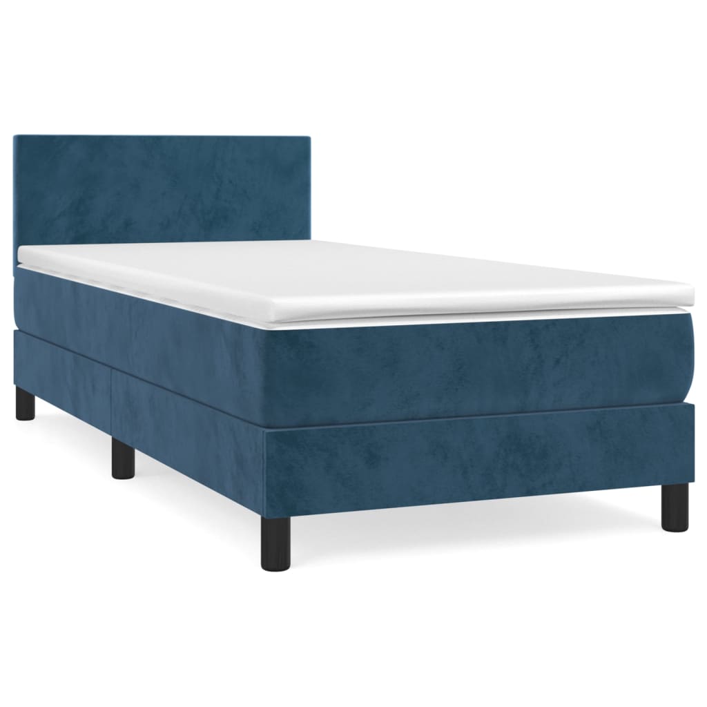 Box Spring Postel S Matrací Tmavě Modrá 90X200 Cm Samet