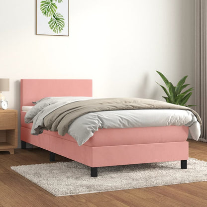 Box Spring Postel S Matrací Růžová 90X200 Cm Samet