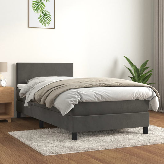Box Spring Postel S Matrací Samet Tmavě Šedá
