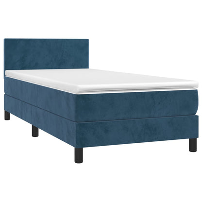 Box Spring Postel S Matrací Tmavě Modrá 100X200 Cm Samet