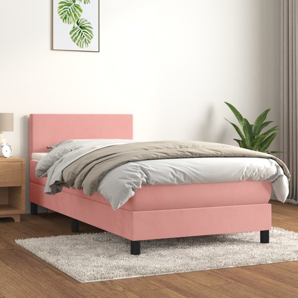 Box Spring Postel S Matrací Růžová 100X200 Cm Samet
