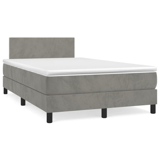Box Spring Postel S Matrací Samet Světle Šedá