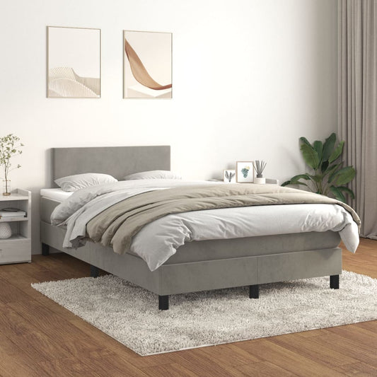 Box Spring Postel S Matrací Samet Světle Šedá