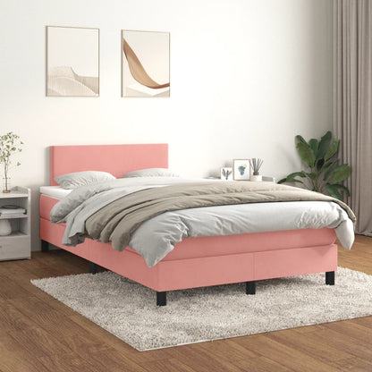 Box Spring Postel S Matrací Růžová 120 X 200 Cm Samet