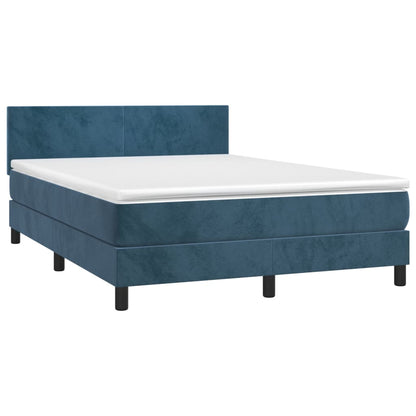 Box Spring Postel S Matrací Tmavě Modrá 140X190 Cm Samet