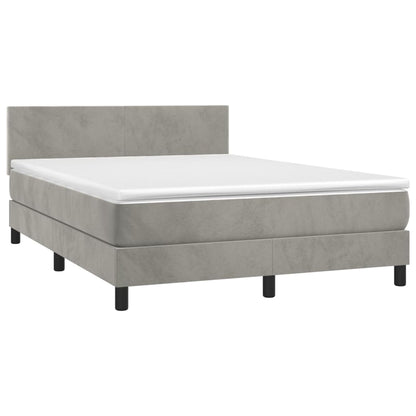 Box Spring Postel S Matrací Samet Světle Šedá