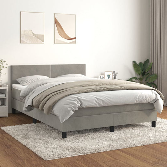 Box Spring Postel S Matrací Samet Světle Šedá