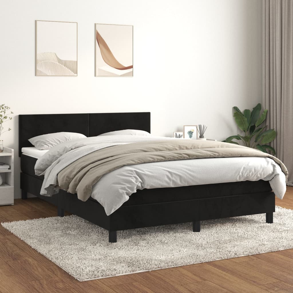 Box Spring Postel S Matrací Černá Samet Černá