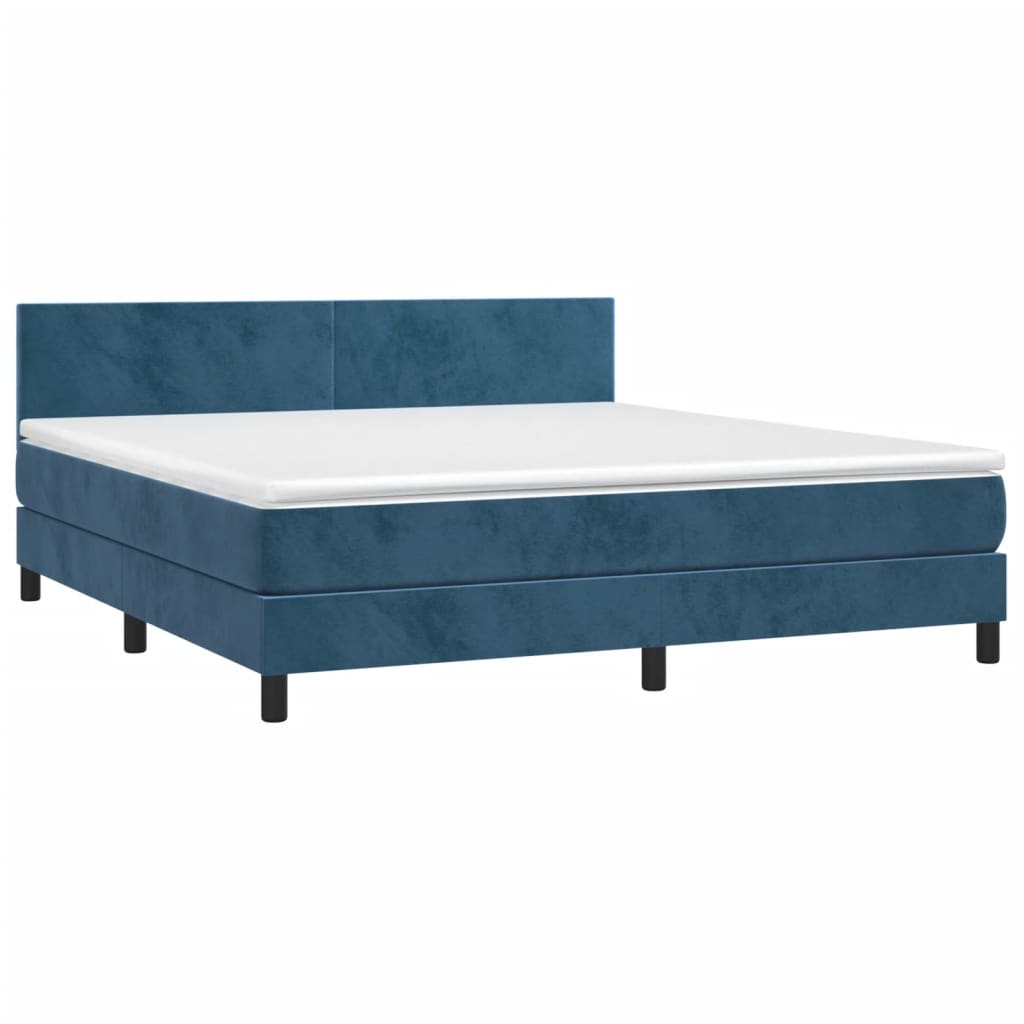 Box Spring Postel S Matrací Tmavě Modrá 160X200 Cm Samet