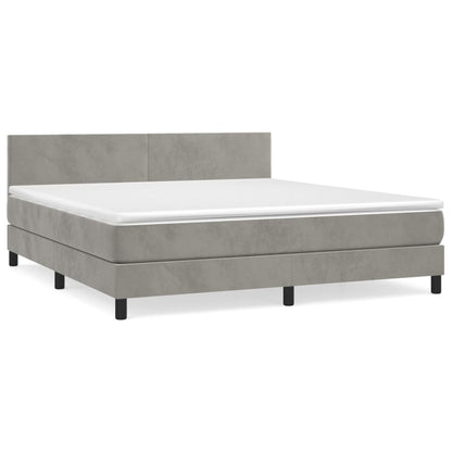 Box Spring Postel S Matrací Samet Světle Šedá