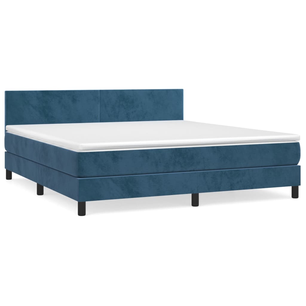 Box Spring Postel S Matrací Tmavě Modrá 180X200 Cm Samet