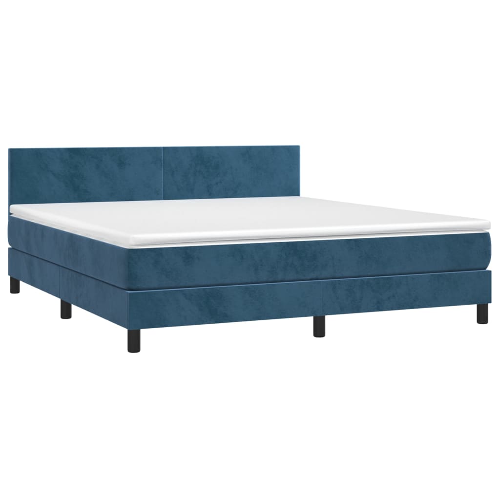 Box Spring Postel S Matrací Tmavě Modrá 180X200 Cm Samet