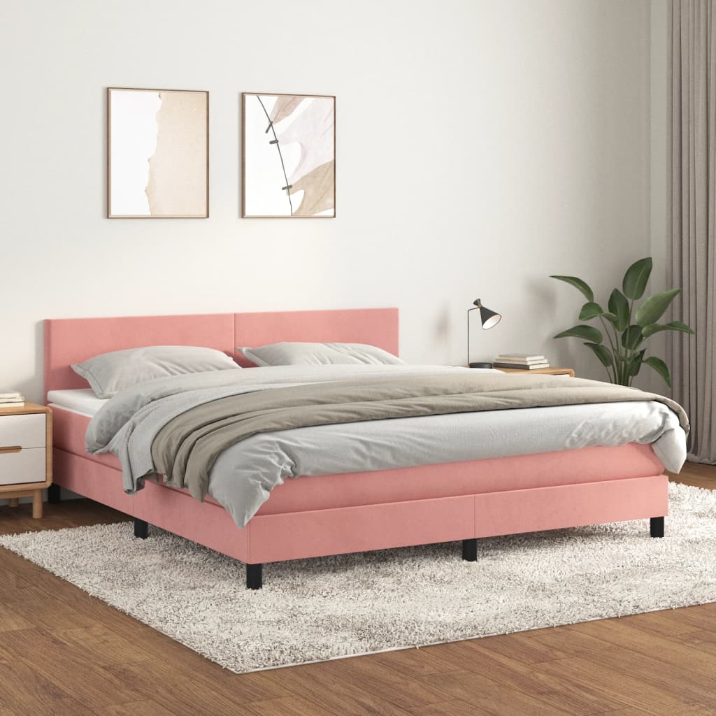 Box Spring Postel S Matrací Růžová 180X200 Cm Samet