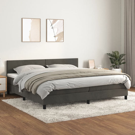 Box Spring Postel S Matrací Samet Tmavě Šedá