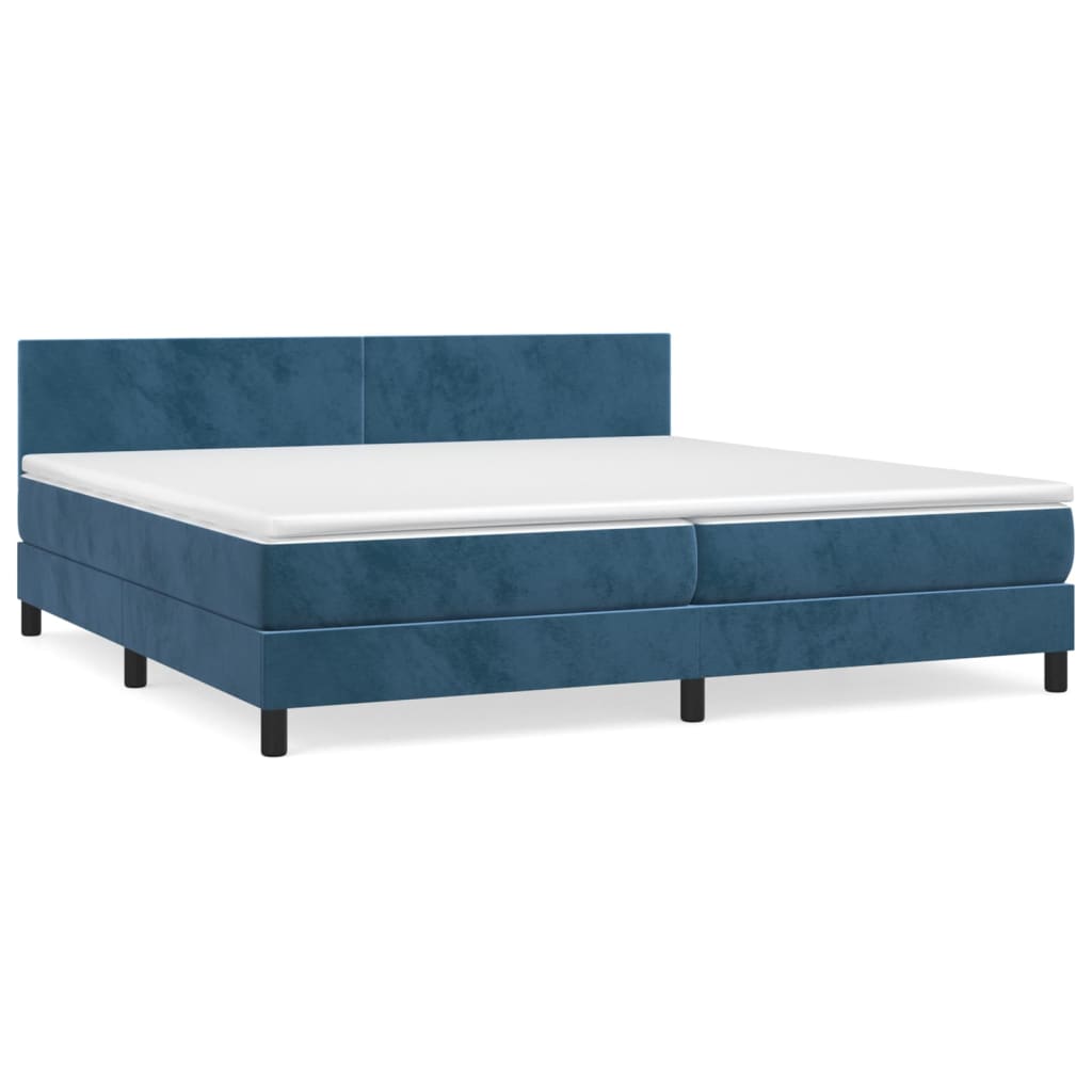 Box Spring Postel S Matrací Tmavě Modrá 200X200 Cm Samet
