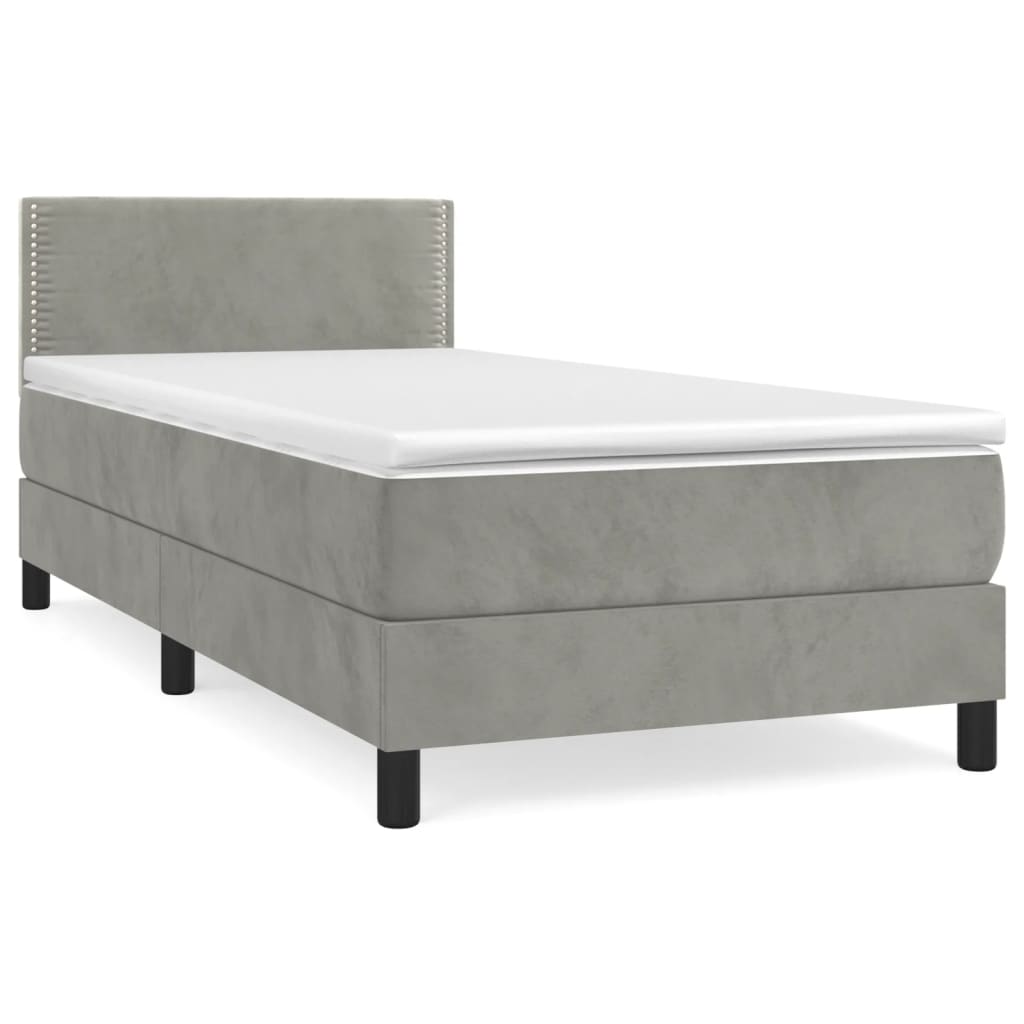 Box Spring Postel S Matrací Světle Šedá 90X200 Cm Samet