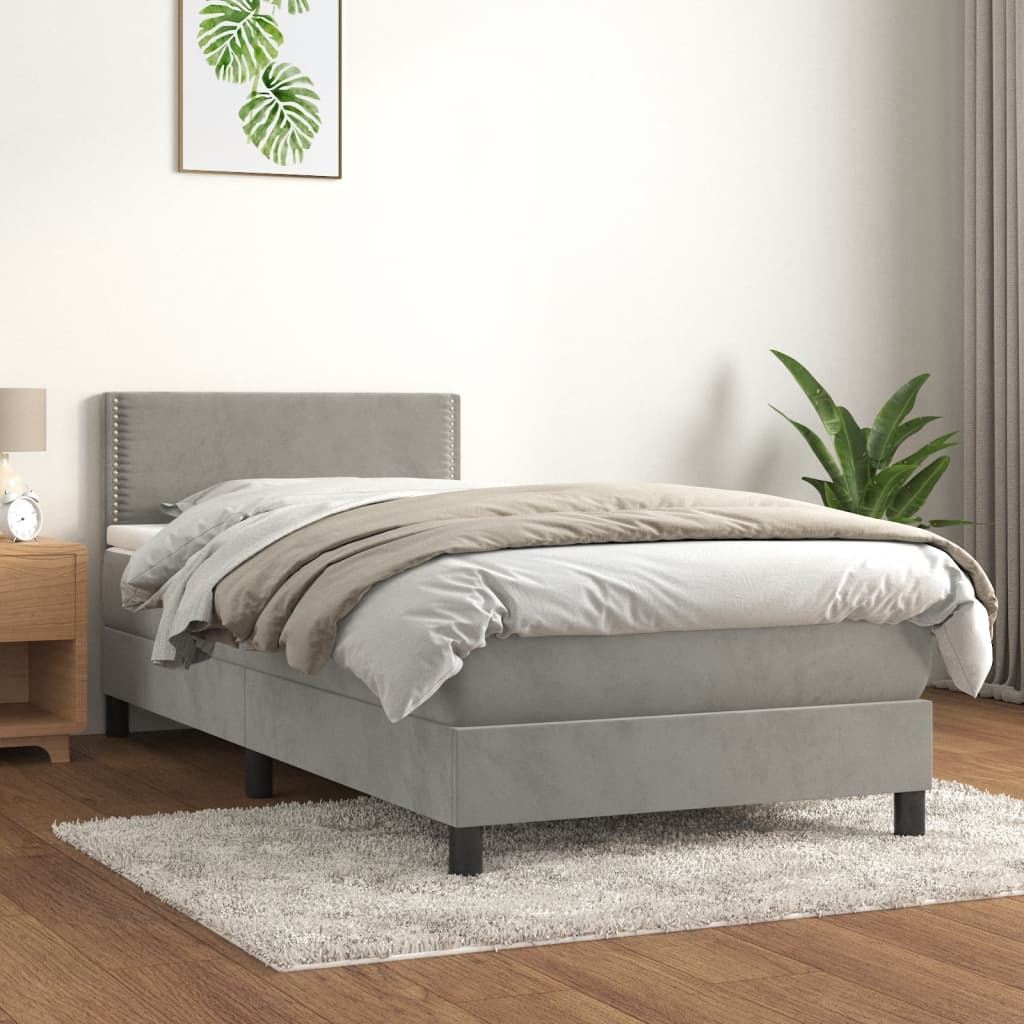 Box Spring Postel S Matrací Světle Šedá 90X200 Cm Samet