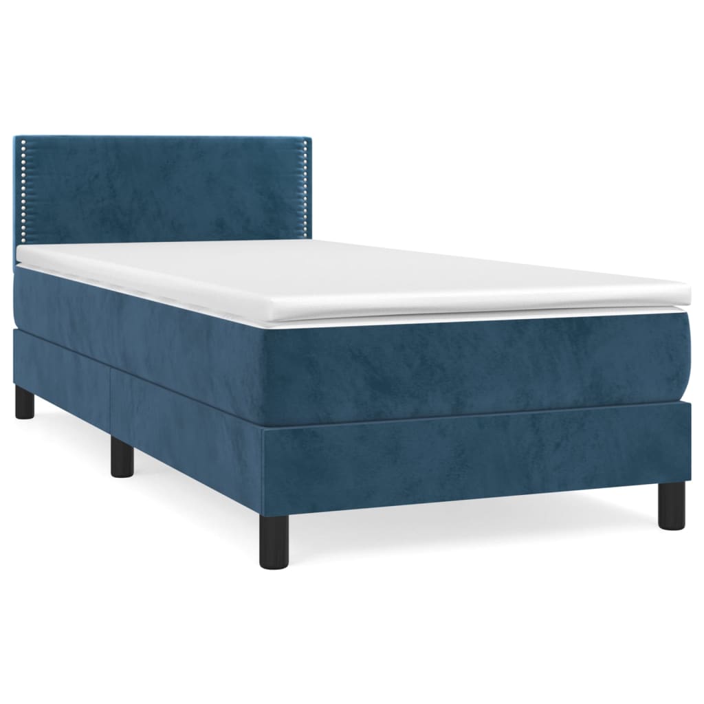 Box Spring Postel S Matrací Tmavě Modrá 100X200 Cm Samet