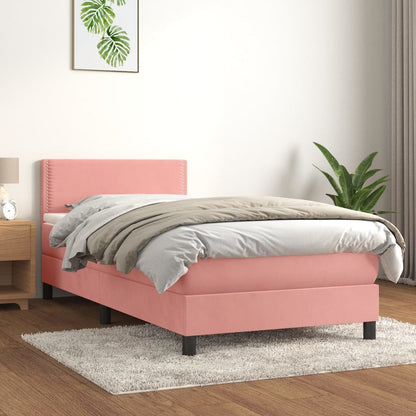Box Spring Postel S Matrací Růžová 100X200 Cm Samet