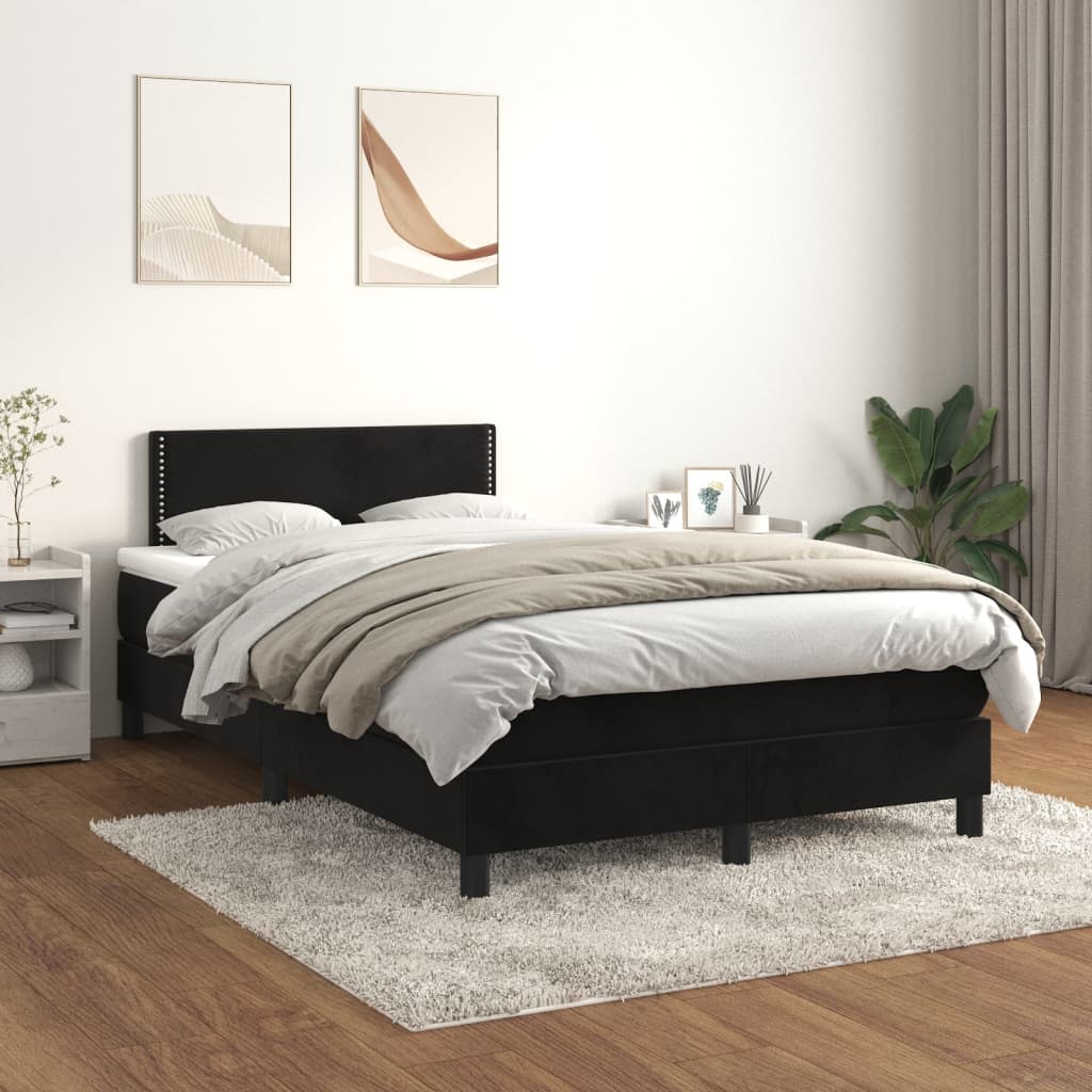 Box Spring Postel S Matrací Černá 120 X 200 Cm Samet