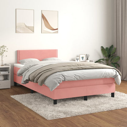 Box Spring Postel S Matrací Růžová 120 X 200 Cm Samet