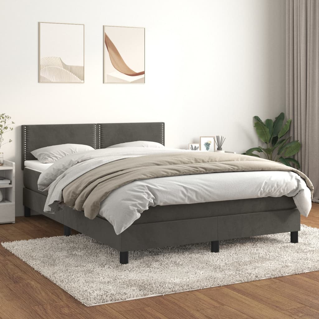 Box Spring Postel S Matrací Tmavě Šedý 140 X 190 Cm Samet