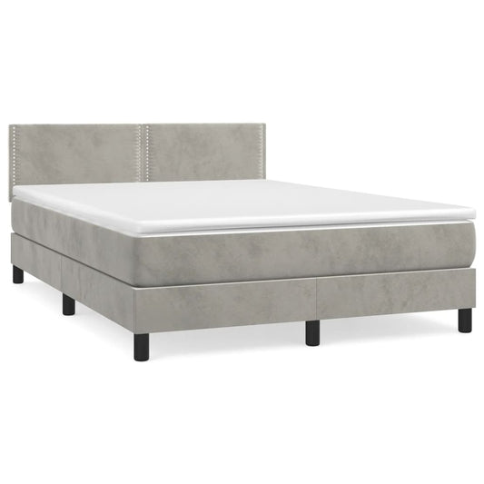 Box Spring Postel S Matrací Samet Světle Šedá