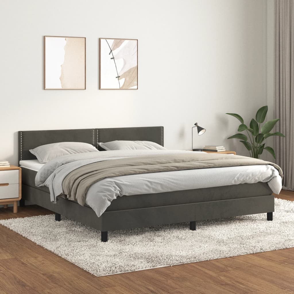 Box Spring Postel S Matrací Tmavě Šedá 160X200 Cm Samet