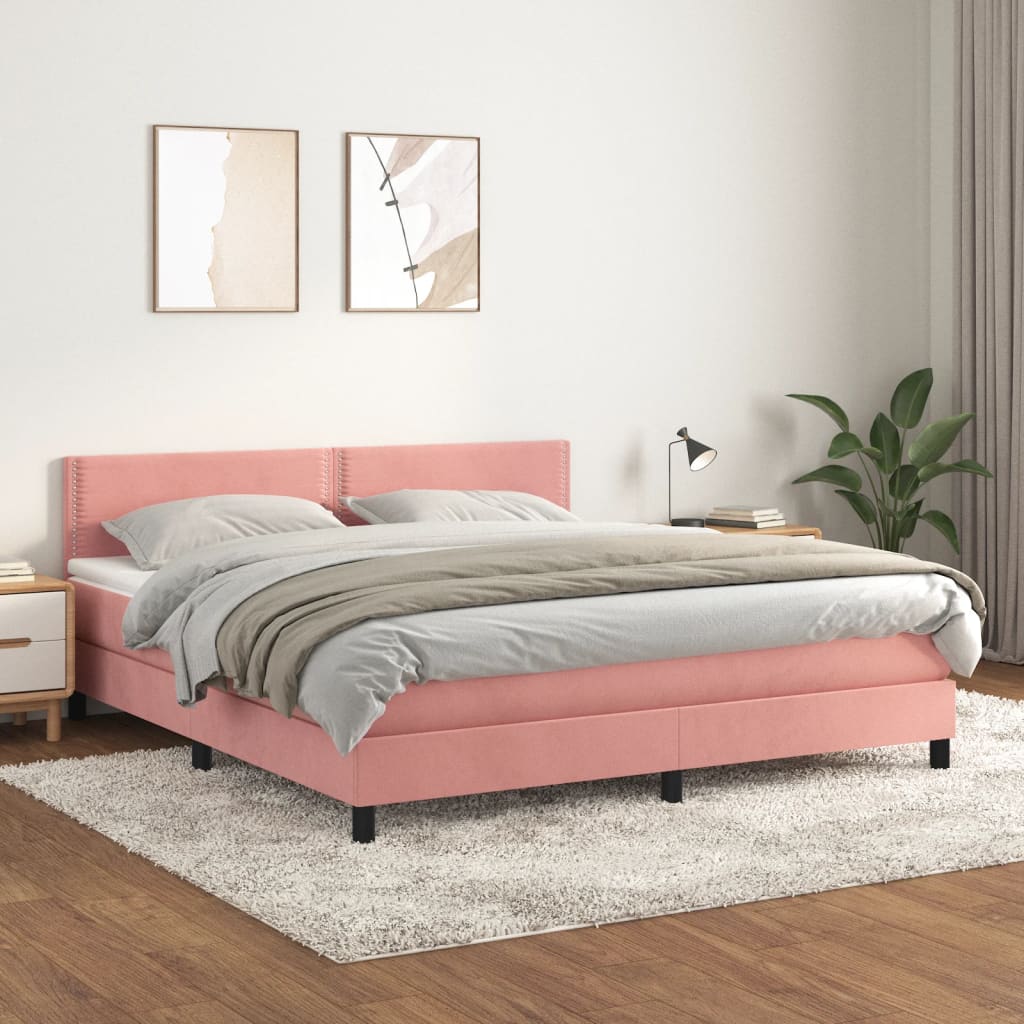 Box Spring Postel S Matrací Růžová 180X200 Cm Samet