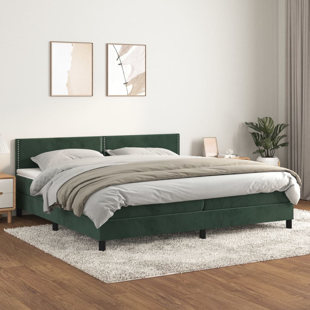 Box Spring Postel S Matrací Tmavě Zelená 200X200 Cm Samet