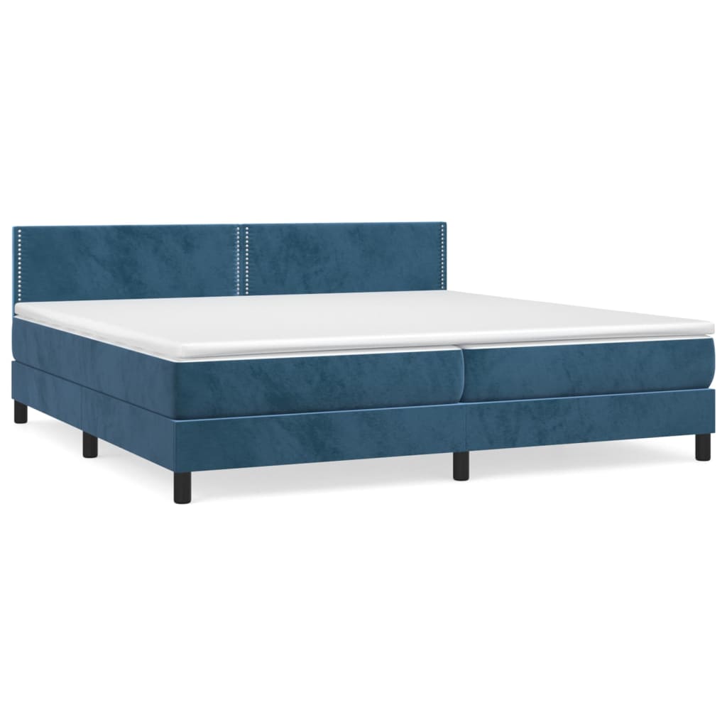Box Spring Postel S Matrací Tmavě Modrá 200X200 Cm Samet