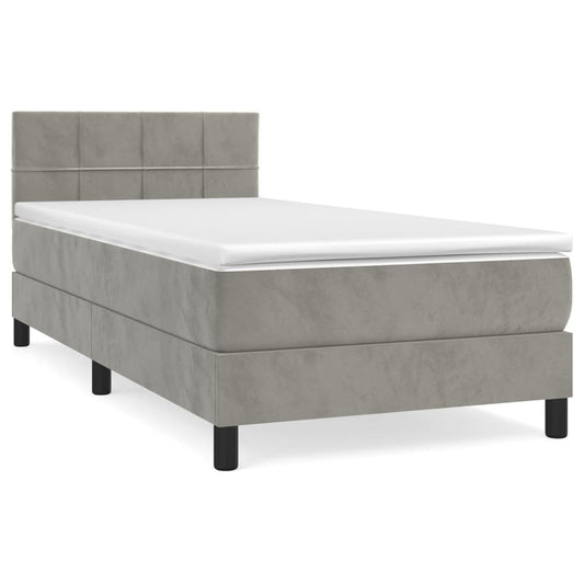 Box Spring Postel S Matrací Samet Světle Šedá