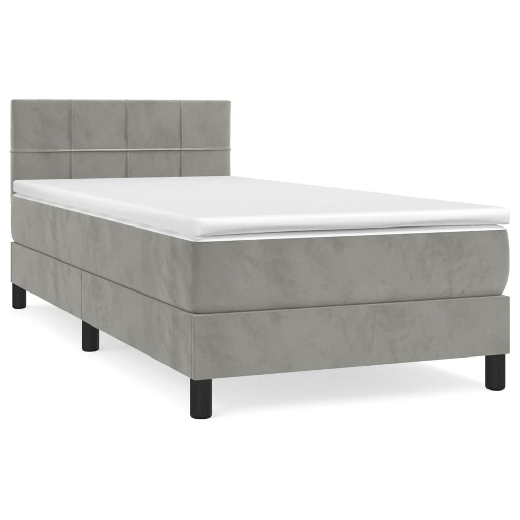 Box Spring Postel S Matrací Samet Světle Šedá
