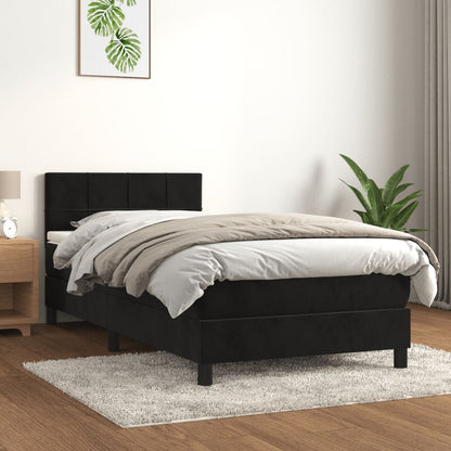 Box Spring Postel S Matrací Černá Samet Černá