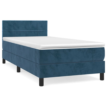 Box Spring Postel S Matrací Tmavě Modrá 90X200 Cm Samet
