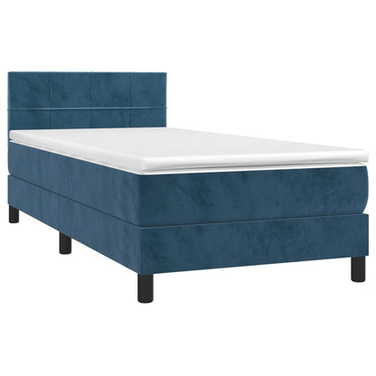 Box Spring Postel S Matrací Tmavě Modrá 90X200 Cm Samet