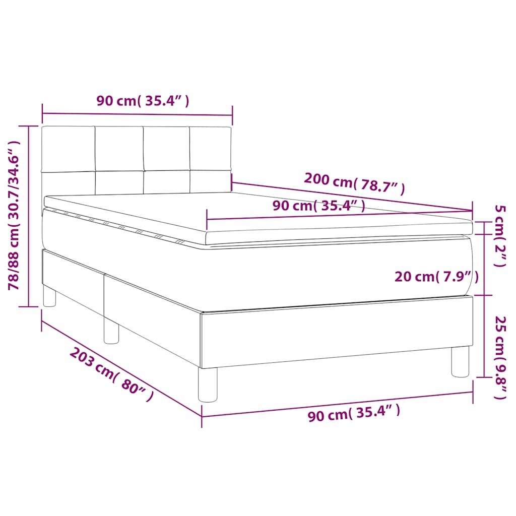 Box Spring Postel S Matrací Tmavě Modrá 90X200 Cm Samet