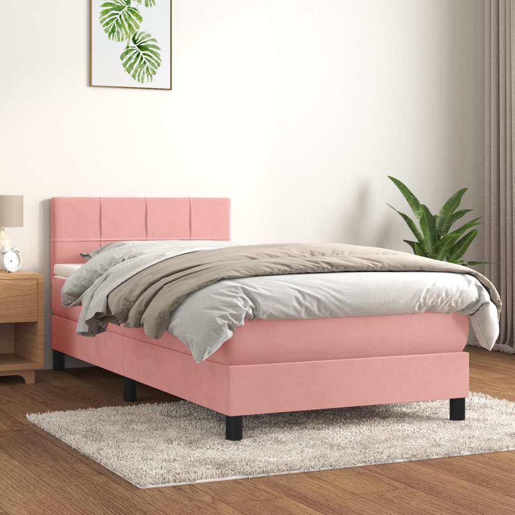 Box Spring Postel S Matrací Růžová 90X200 Cm Samet