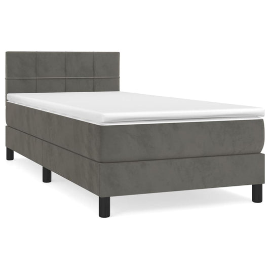 Box Spring Postel S Matrací Samet Tmavě Šedá