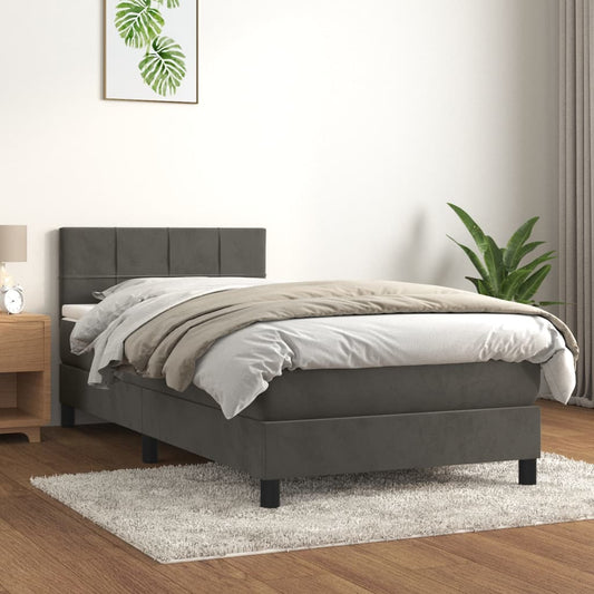Box Spring Postel S Matrací Samet Tmavě Šedá