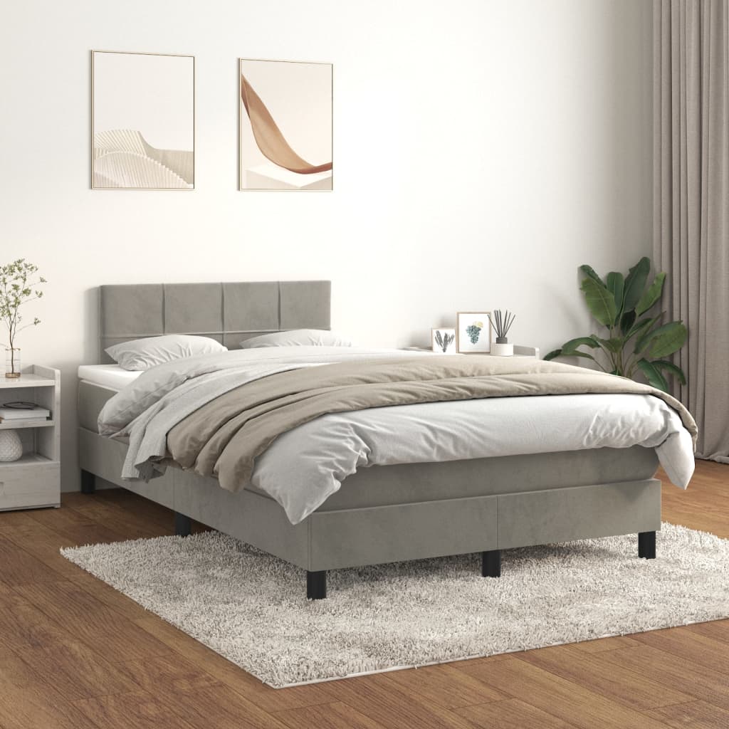 Box Spring Postel S Matrací Samet Světle Šedá