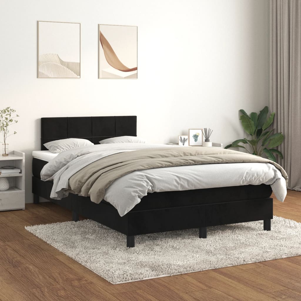 Box Spring Postel S Matrací Černá Samet Černá