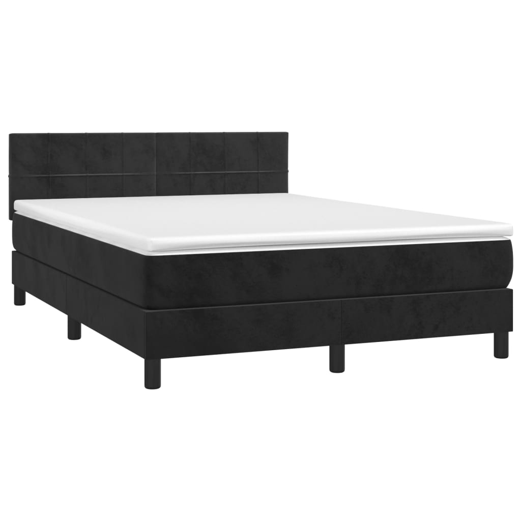 Box Spring Postel S Matrací Černá 140 X 190 Cm Samet