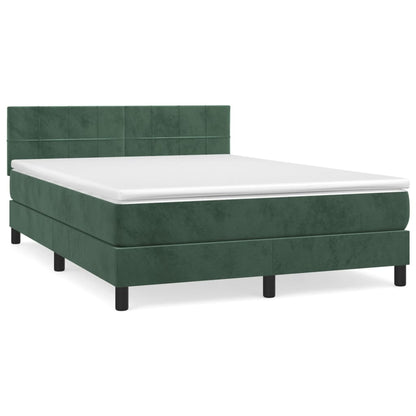 Box Spring Postel S Matrací Tmavě Zelená 140X190 Cm Samet